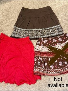 Girls Faded Glory Skirt Set - Vibrant Red, Rich Brown, Soft Cream